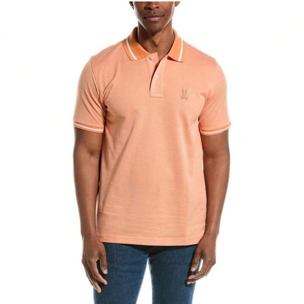 Psycho Bunny Men's Orange Warsaw Jacquard Logo Pique Polo Shirt 6 L